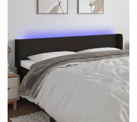 Tăblie de pat cu led, negru, 183x16x78/88 cm, textil
