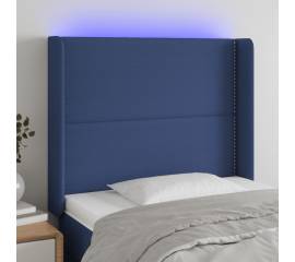 Tăblie de pat cu led, albastru, 103x16x118/128 cm, textil