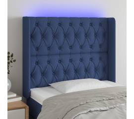 Tăblie de pat cu led, albastru, 103x16x118/128 cm, textil