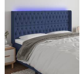 Tăblie de pat cu led, albastru, 203x16x118/128 cm, textil