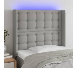 Tăblie de pat cu led, gri deschis, 93x16x118/128 cm, textil