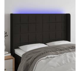 Tăblie de pat cu led, negru, 147x16x118/128 cm, textil