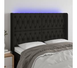 Tăblie de pat cu led, negru, 147x16x118/128 cm, textil