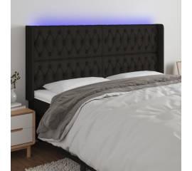 Tăblie de pat cu led, negru, 183x16x118/128 cm, textil