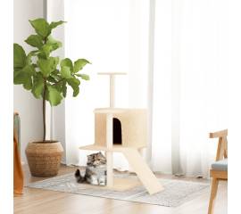 Ansamblu de pisici cu stâlpi din funie de sisal, crem, 109 cm