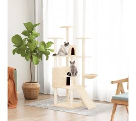 Ansamblu de pisici cu stâlpi din funie de sisal, crem, 154 cm