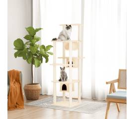 Ansamblu de pisici cu stâlpi din funie de sisal, crem, 169 cm