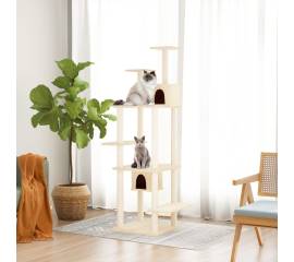 Ansamblu de pisici cu stâlpi din funie de sisal, crem, 176 cm
