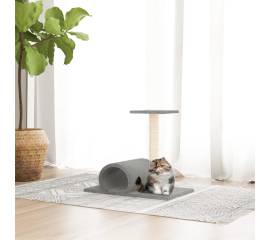 Stâlp zgâriere de pisici cu tunel, gri deschis, 60x34,5x50 cm