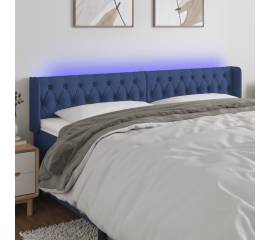 Tăblie de pat cu led, albastru, 203x16x78/88 cm, textil