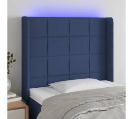 Tăblie de pat cu led, albastru, 83x16x118/128 cm, textil