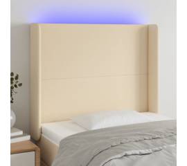 Tăblie de pat cu led, crem, 103x16x118/128 cm, textil