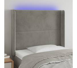 Tăblie de pat cu led, gri deschis, 83x16x118/128 cm, catifea