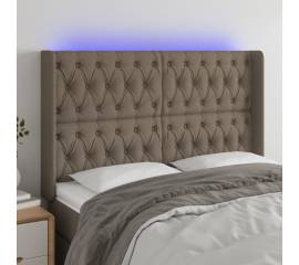 Tăblie de pat cu led, gri taupe, 147x16x118/128 cm, textil