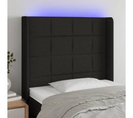 Tăblie de pat cu led, negru, 103x16x118/128 cm, textil