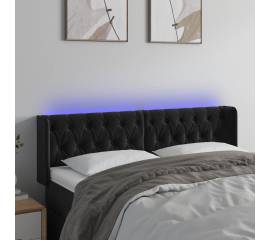 Tăblie de pat cu led, negru, 163x16x78/88 cm, catifea