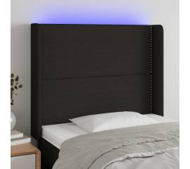 Tăblie de pat cu led, negru, 93x16x118/128 cm, textil