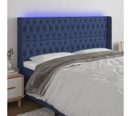 Tăblie de pat cu led, albastru, 183x16x118/128 cm, textil