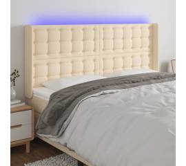 Tăblie de pat cu led, crem, 163x16x118/128 cm, textil