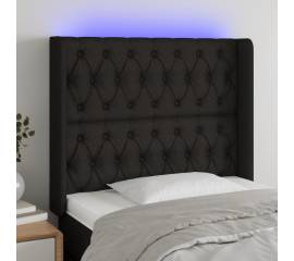 Tăblie de pat cu led, negru, 103x16x118/128 cm, textil