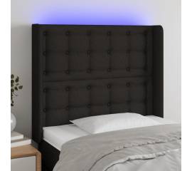 Tăblie de pat cu led, negru, 93x16x118/128 cm, textil