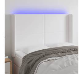 Tăblie de pat cu led, alb, 147x16x118/128 cm, piele ecologică