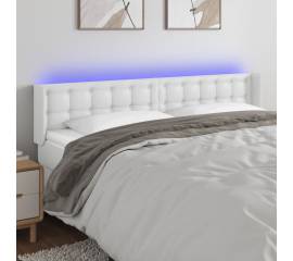 Tăblie de pat cu led, alb, 183x16x78/88 cm, piele ecologică