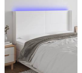 Tăblie de pat cu led, alb, 203x16x118/128 cm, piele ecologică