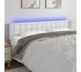 Tăblie de pat cu led, alb, 203x16x78/88 cm, piele ecologică