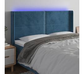 Tăblie de pat cu led, albastru închis, 163x16x118/128cm catifea