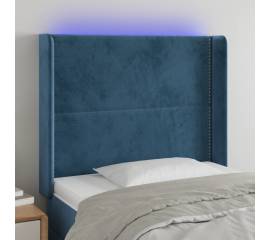 Tăblie de pat cu led, albastru închis, 83x16x118/128cm, catifea