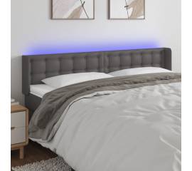 Tăblie de pat cu led, gri, 183x16x78/88 cm, piele ecologică