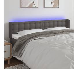 Tăblie de pat cu led, gri, 203x16x78/88 cm, piele ecologică