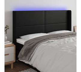 Tăblie de pat cu led, negru, 163x16x118/128 cm, piele ecologică