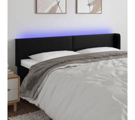 Tăblie de pat cu led, negru, 163x16x78/88 cm, piele ecologică