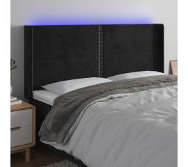 Tăblie de pat cu led, negru, 183x16x118/128 cm, catifea