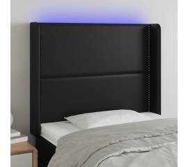 Tăblie de pat cu led, negru, 83x16x118/128 cm, piele ecologică