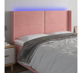 Tăblie de pat cu led, roz, 163x16x118/128 cm, catifea