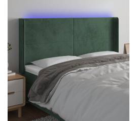 Tăblie de pat cu led, verde închis, 203x16x118/128 cm, catifea