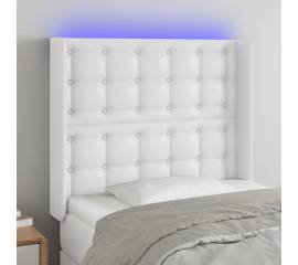 Tăblie de pat cu led, alb, 103x16x118/128 cm, piele ecologică