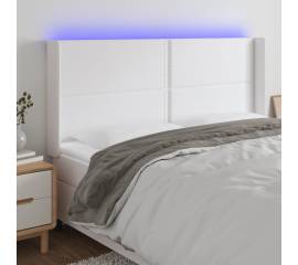 Tăblie de pat cu led, alb, 163x16x118/128 cm, piele ecologică