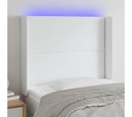 Tăblie de pat cu led, alb, 93x16x118/128 cm, piele ecologică