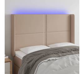Tăblie de pat cu led, cappuccino, 147x16x118/128 cm, piele eco