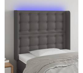 Tăblie de pat cu led, gri , 83x16x118/128 cm, piele ecologică