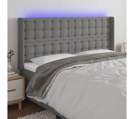 Tăblie de pat cu led, gri închis, 163x16x118/128 cm, textil