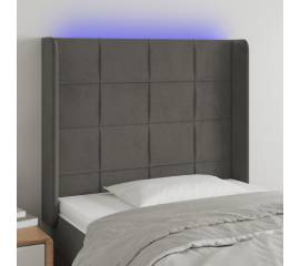 Tăblie de pat cu led, gri închis, 93x16x118/128 cm, catifea