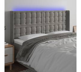 Tăblie de pat cu led, gri deschis, 183x16x118/128 cm, catifea