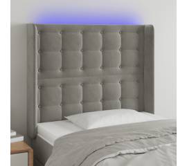 Tăblie de pat cu led, gri deschis, 93x16x118/128 cm, catifea