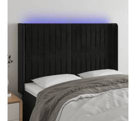 Tăblie de pat cu led, negru, 147x16x118/128 cm, catifea