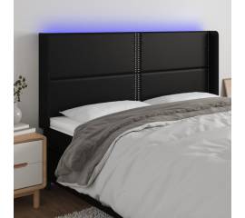 Tăblie de pat cu led, negru, 163x16x118/128 cm, piele ecologică